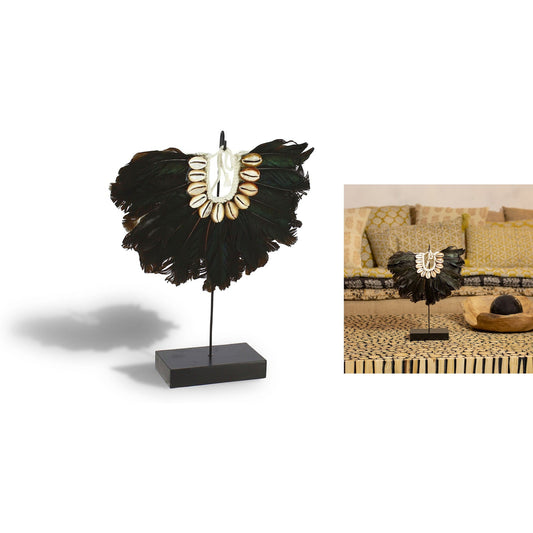 COLLIER PLUMES NOIRES & COQUILLAGES MAI H.32CM