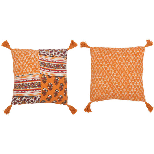 COUSSIN FLEURS + FLOCHES COTON ORANGE 45X45CM