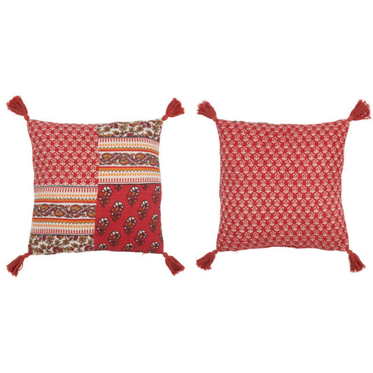 COUSSIN FLEURS + FLOCHES COTON ROUGE 45X45CM