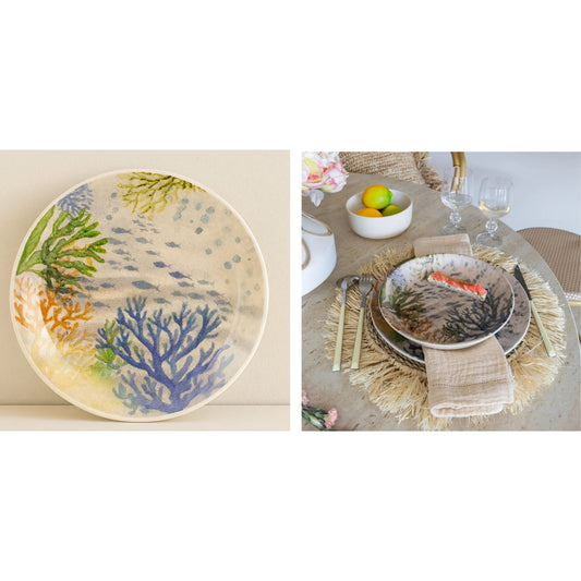 ASSIETTE CREUSE 20.5CM GRES BLEU DECOR AQUATIQUE
