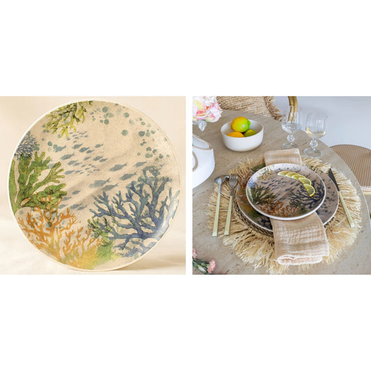 ASSIETTE DESSERT 20CM GRES BLEU DECOR AQUATIQUE