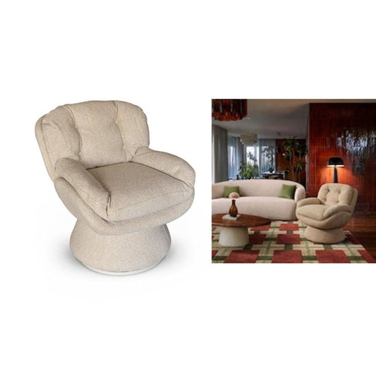 erplain_file_id:1548867 - FAUTEUIL PIVOTANT GUSTAVE TISSU CHINE BEIGE 74X61X70CM