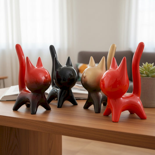 CHAT ASS THEO EN POLYRESINE 32CM