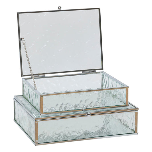 2 BOITES A BIJOUX ANIA METAL ET VERRE ARGENTE 22X17CM